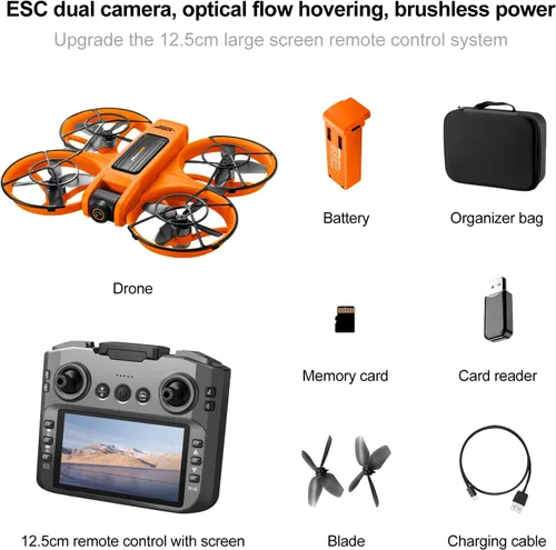 Miniatura 9 de Drone RC con cámara dual HD para adultos, drones FPV con pantalla HD en el controlador, motor sin escobillas, posicionamiento de flujo óptico, modo