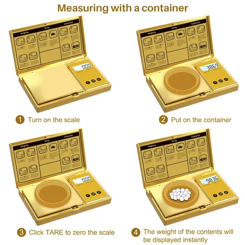Miniatura 4 de Báscula digital Gram 7.05 oz x 0.00 oz, báscula de bolsillo chapada en titanio dorado con pantalla LCD retroiluminada, 6 unidades, tara, apagado