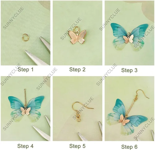 Miniatura 4 de SUNNYCLUE 1 caja de bricolaje 10 pares de dijes de alas de mariposa de filigrana de mariposas, aretes de fabricación de aretes, kits de iniciación