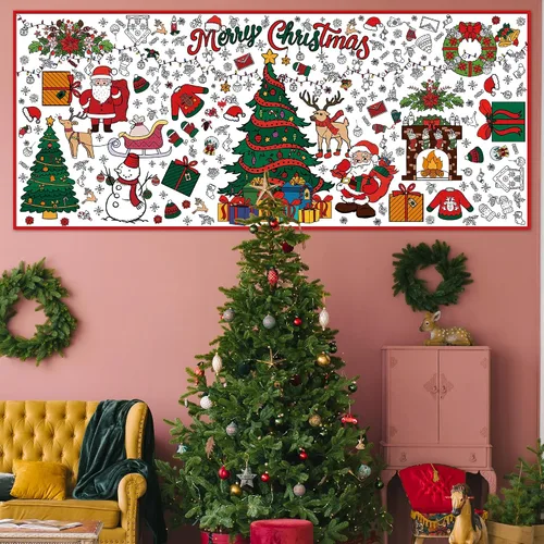 Miniatura 4 de OHOME Póster/mantel gigante de Navidad para colorear, manualidades de Navidad para niños, 30 x 72 pulgadas, pancarta de papel gigante para colorear