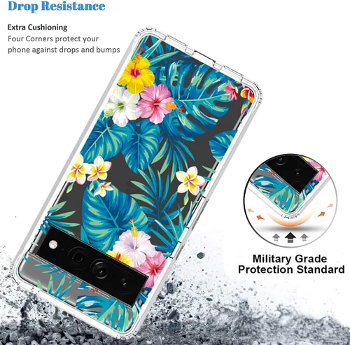 Miniatura 7 de Funda para Pixel 7 Pro/Google 7 Pro, funda protectora de TPU transparente floral a prueba de golpes para Google Pixel 7 Pro (flores y hojas)