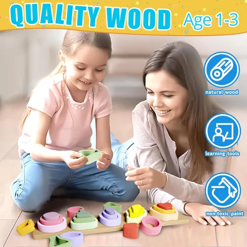 Miniatura 6 de Symdiro Montessori Juguetes para niños y niñas de 1, 2 y 3 años, juguetes de clasificación y apilamiento de madera para niños, juguetes para niños