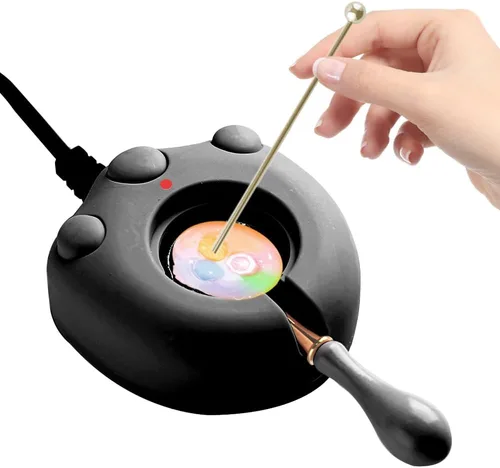 Calentador eléctrico de sello de cera, calentador de sello eléctrico negro para derretir cera, perlas con cuchara, agitar para hacer manualidades