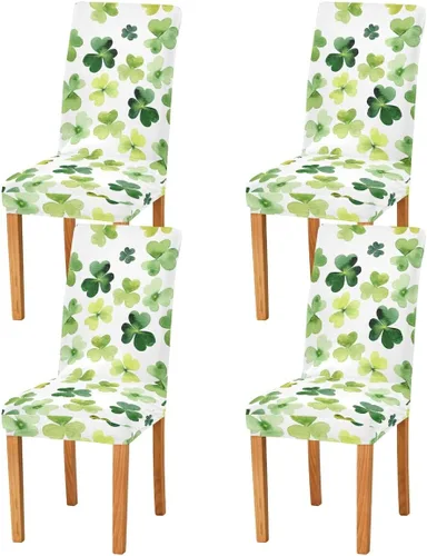 Miniatura 2 de Juego de 2 fundas elásticas para sillas de comedor con trébol del día de San Patricio, fundas protectoras extraíbles y lavables para comedor
