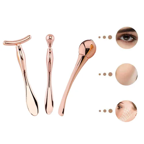 Miniatura 3 de BetterJonny Varita aplicadora de crema de ojos de metal, 3 unidades, cuchara de cosméticos, masajeador facial para niñas y mujeres, masajeador Oro