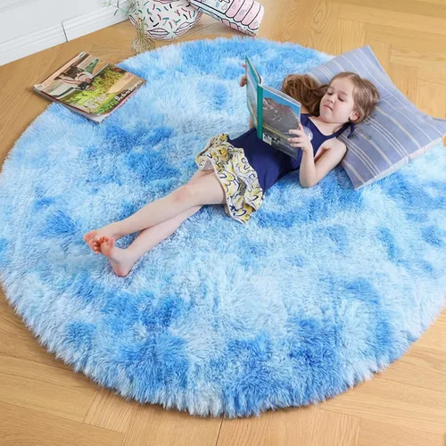 Miniatura 71 de Amdrebio Alfombra Redonda Azul Marino Oscuro de 4 Pies para Habitación de Niños Dormitorio, Alfombras de Área Circulares de Felpa Shag Esponjosa