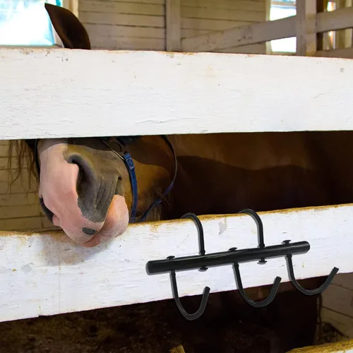 Miniatura 6 de Estante de acero con ganchos giratorios para caballos, ganchos de brida colgantes negros, ganchos portátiles para tachuelas, organizador