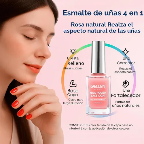 Miniatura 3 de GELLEN Esmalte de uñas base transparente, capa superior, base con tinte rosa claro y capa superior brillante sin necesidad de limpieza