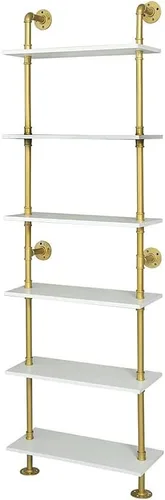 Miniatura 10 de Estantería Industrial de 5 estantes con tubos, estantería moderna y negra, estante de escalera para montaje en pared con marco de metal