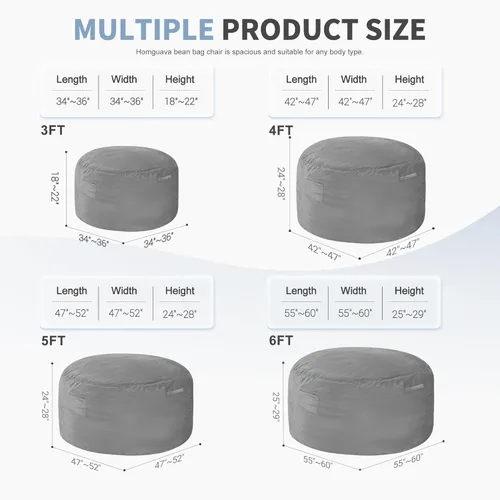 Miniatura 2 de Homguava - Sillón puff de 4 pies Sillón estilo puff grande de 4 pulgadas con relleno de espuma viscoelástica, sofá suave con funda de terciopelo