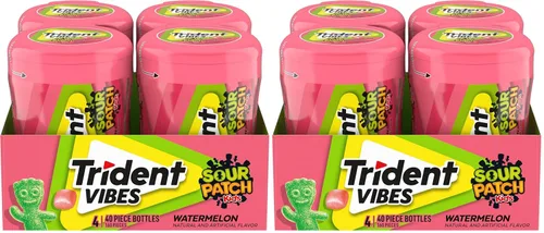 Miniatura 18 de Trident Vibes SOUR PATCH KIDS - Goma de mascar sin azúcar de frambuesa azul, 4 botellas de 40 piezas (160 piezas en total)