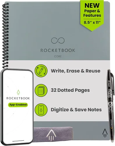 Miniatura 26 de Rocketbook Core - Cuaderno de espiral reutilizable, tamaño carta de 8.5 x 11 pulgadas, color azul marino, páginas punteadas, conectadas a