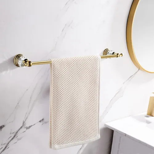 Miniatura 2 de WINCASE Barra de toalla dorada, soporte de toalla de cristal ajustable, rieles de toalleros individuales con acabado dorado montados en la pared Oro