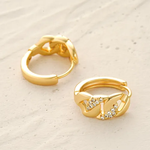 Miniatura 6 de MYEARS Aretes de eslabones para mujer, cadena de oro, aro de eslabones con circonita cúbica, chapado en oro de 14 quilates, pequeños, simples