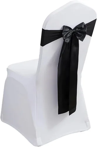 Miniatura 20 de Paquete de 100 bandas de elastano para silla, lazos de satén de color azul para bodas, eventos, banquetes, hoteles, hogar y cocina, 100
