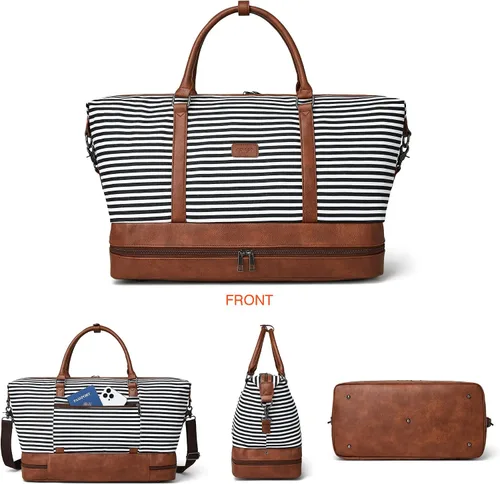 Miniatura 7 de OPAGE Bolsa de fin de semana para mujer, bolsa de lona con compartimento para zapatos, bolsa de viaje de 3 piezas