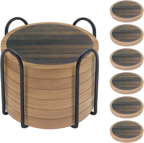 Miniatura 9 de Posavasos de madera para bebidas, Minacun conjuntos de posavasos absorbentes de 5, posavasos para bebidas para protección de mesa de café