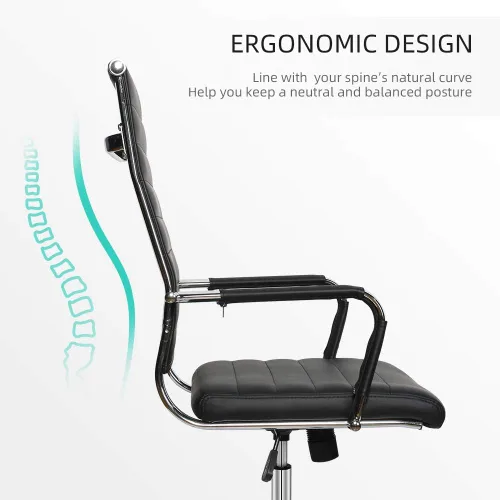 Miniatura 6 de Okeysen Sillas de sala de conferencias negras, silla ergonómica moderna de escritorio de piel sintética acanalada para oficina, silla giratoria