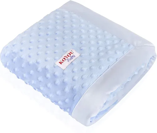 Miniatura 4 de Manta de bebé de doble capa reversible de felpa Minky súper suave de 30 x 35 pulgadas con respaldo punteado y ribete sedoso