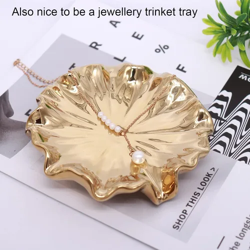 Miniatura 4 de Jabonera de hoja de loto de cerámica dorada, jabonera autodrenante, ranura de cascada, accesorios de baño para baño, cocina, mostrador de bar.