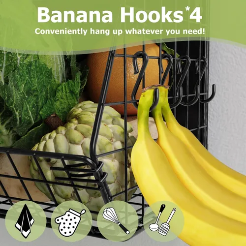 Miniatura 5 de Mefirt Estante Magnético para Refrigerador con Tapa de Madera, Cesta de Frutas Resistente, Contenedores de Almacenamiento de Frutas, Papas