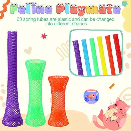 Miniatura 6 de Leitee 60 Pcs Cat Spring Toys Kitten Colorful Fun Tubes Indoor Interactive Cat Tube Plastic Coil for Pet Hunt Scratching (Rainbow Colors)