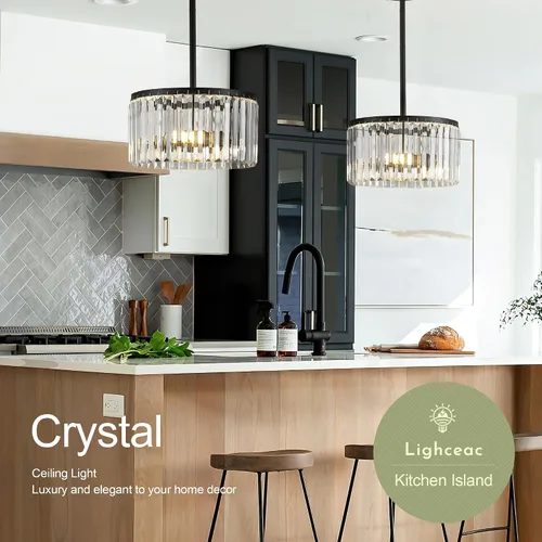 Miniatura 4 de Moderna lámpara de techo de cristal semiempotrada negra de 12" para comedor, candelabro pequeño de lujo glamoroso de 2 luces para dormitorio