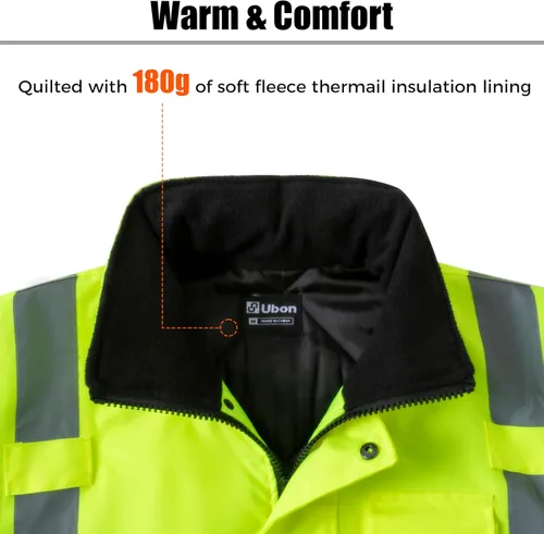 Miniatura 7 de Ubon Chaquetas de seguridad de invierno de alta visibilidad para hombres, impermeable reflectante Hi Vis, chaqueta de trabajo de construcción