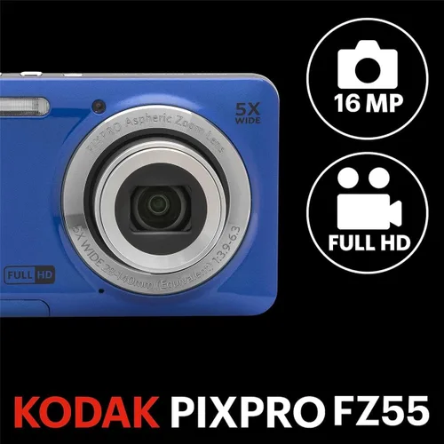 Miniatura 2 de KODAK PIXPRO FZ55-BK - Cámara digital de 16 MP con zoom óptico 5X de 1.102 in, gran angular de 1080P, video Full HD de 2.7 pulgadas, cámara de Azul