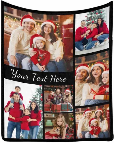 Miniatura 13 de Manta de Fotos Personalizada para Amigos BFF Navidad, Manta de Cama Personalizada con Collage de 9 Fotos para Mamá Papá Fotos Familiares Multi 02
