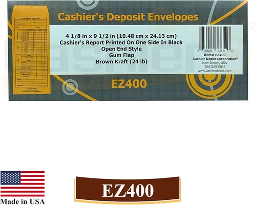 Miniatura 4 de 500 Cashier Depot EZ400 - Sobres para informe de depósitos de cajero, 4 1/8 x 9 1/2 pulgadas, resistente 24 libras, papel kraft marrón, sobres