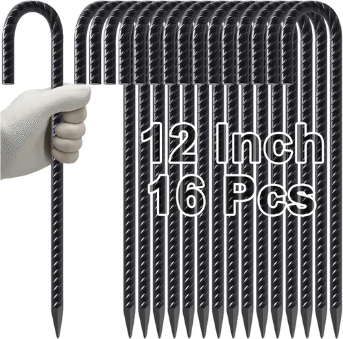 Miniatura 7 de VVOKGO Estacas de Varilla Corrugada de 16 Pulgadas con Gancho en J de Servicio Pesado para Cerca de Eslabones de Cadena, 16 Piezas de Picos Largos