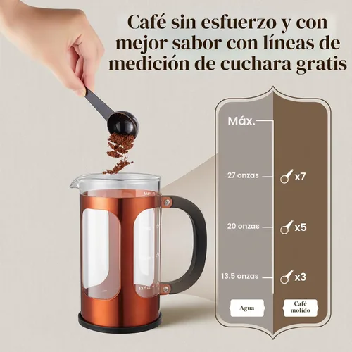 Miniatura 8 de Veken Cafetera de prensa francesa de 34 onzas, 1 L, café sin contacto de plástico, vidrio de borosilicato espesado resistente al calor, cafetera