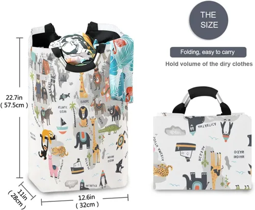 Miniatura 5 de senya Cesta de almacenamiento grande con asas, organizador plegable para ropa de guardería, juguetes, mapa del mundo animal Multi 5