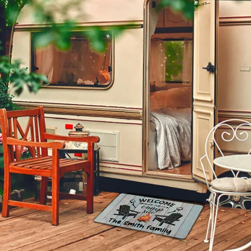 Miniatura 5 de Tapete personalizado para cámper de 30 x 18 pulgadas, tapete personalizado para puerta de campamento, caravana, apellido, para interiores y Madera