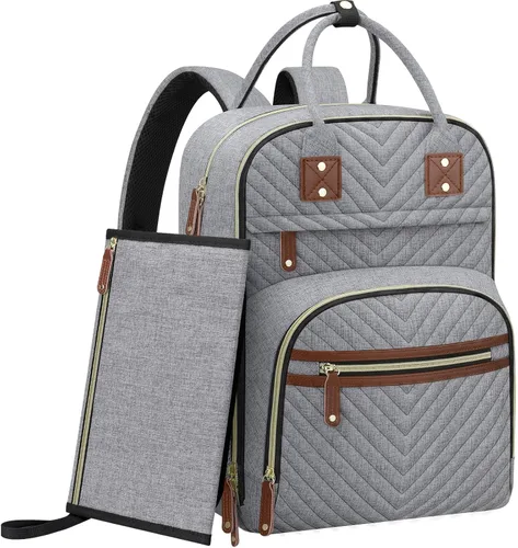 Tenot Mochila de Pañales para Mujeres con Cambiador, Bolsa de Bebé con Bolsillos Aislados, Bolsas de Pañales Multifuncionales para Niña y Niño, Gris