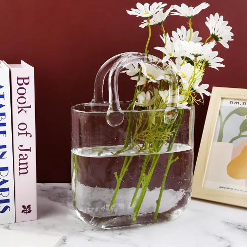 Miniatura 6 de 1 pieza de jarrón de bolsa de vidrio transparente para flores - Jarrón de bolso de vidrio hecho a mano, ideal para centros de mesa - Elegante