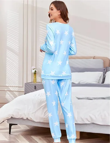 Miniatura 221 de Ekouaer Conjunto de pijama de manga larga para mujer, ropa de dormir suave con cuello redondo y bolsillos