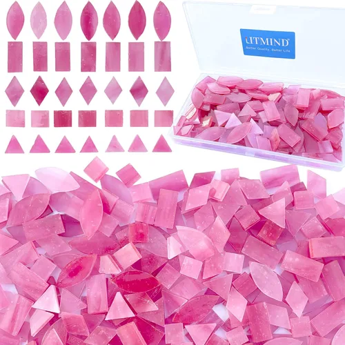 Miniatura 25 de LITMIND Kit de Azulejos de Mosaico de Vidrio Manchado Rojo Naranja para Manualidades - 240 Piezas, 5 Formas Mixtas