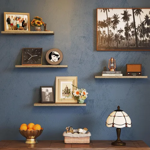 Miniatura 2 de Fixwal Estantes flotantes de pared para decoración de habitación, 4 juegos de estantes flotantes para almacenamiento en la pared, estante de madera