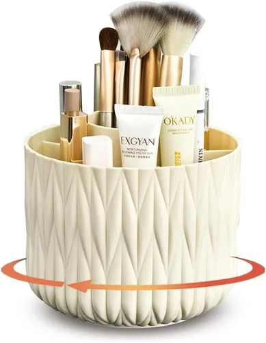 Soporte giratorio para brochas de maquillaje, organizador giratorio de 5 ranuras de 360° para escritorio de tocador, bonito almacenamiento estético