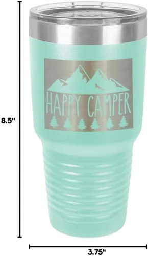 Miniatura 10 de Taza de viaje de acero con recubrimiento de polvo grabado con láser, con grabado de 30 oz de HAPPY CAMPER 3 grabado en polvo, sin BPA, para mantener