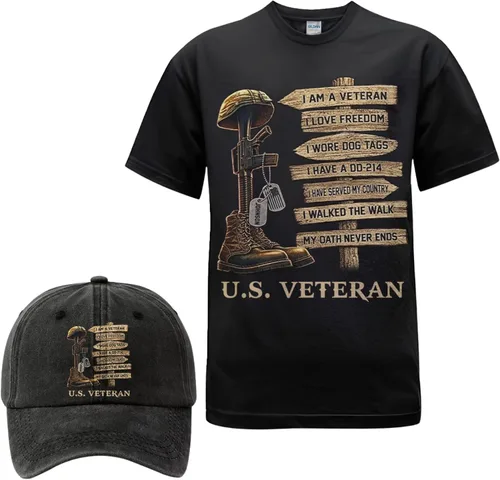 Miniatura 12 de Camiseta personalizada del 250 aniversario de Estados Unidos, camiseta patriótica veterana con juego de gorra, regalo para soldados retirados