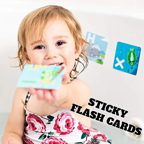 Miniatura 2 de SplashEZ Tarjetas didácticas para niños pequeños, 26 letras del alfabeto y palabras de animales, libros de baño para bebés, impermeables, ABC