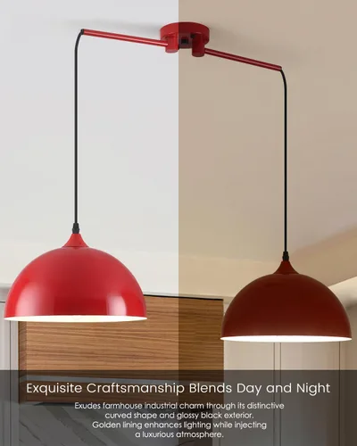 Miniatura 7 de Luces colgantes para isla de cocina, 2 luces, lámpara colgante de cúpula roja, moderna lámpara de comedor, iluminación de isla de cocina, luces Rojo