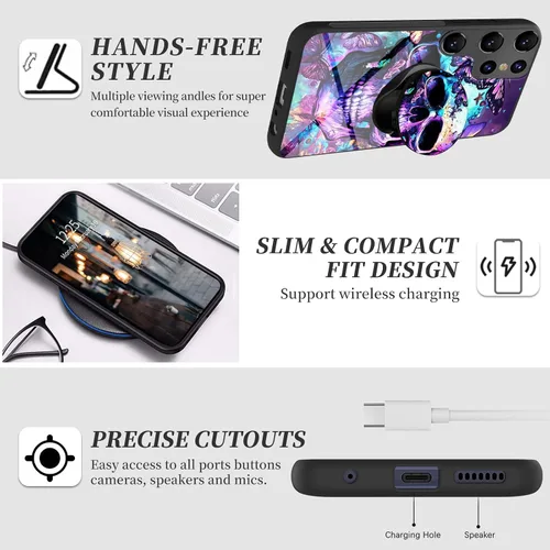 Miniatura 5 de Funda para Samsung Galaxy S22 Ultra Phone Grip con soporte expandible Soporte Soporte Kickstand, TPU suave a prueba de golpes Anti-arañazos Tapa