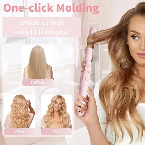 Miniatura 4 de Varita rizador automática de 28mm/1.1 pulgadas con rotación, rizador de pelo profesional con pantalla LED, ondulador de cabello de calentamiento