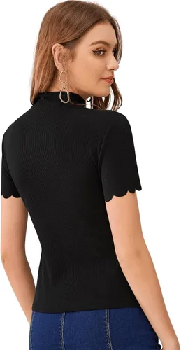 Miniatura 2 de SweatyRocks Camiseta de manga corta con cuello alto acanalado para mujer
