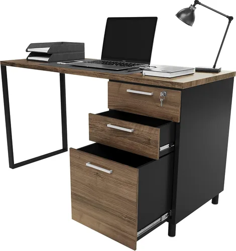 Crafts and Comfort - Escritorio para computadora de oficina Milano de diseño moderno con 3 cajones de bloqueo, escritorio de madera industrial de