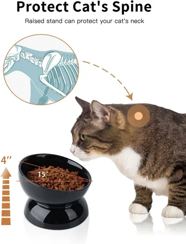 Miniatura 7 de ABRUTY Cuenco de agua para gatos, cuencos elevados de cerámica de 16 onzas, plato de comida para mascotas inclinado y elevado en 15°, antivómito
